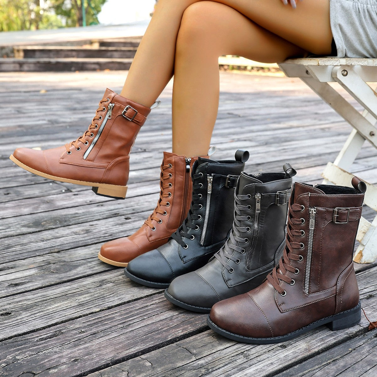 Stiefel mit Seitenschlitz, niedriger Absatz, mid-calf – Bild 3 | LuxeStyle
