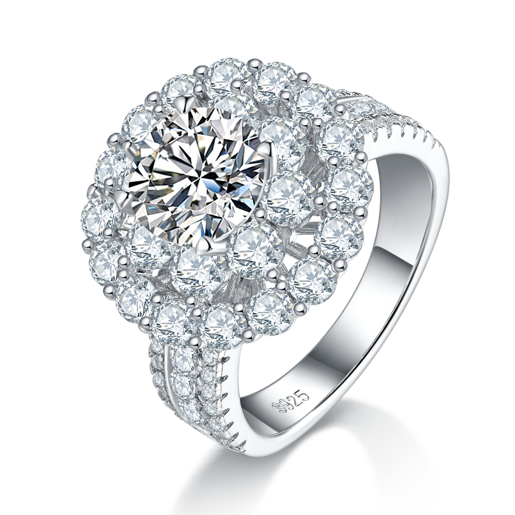 Moissanite Ring mit Doppel-Halo