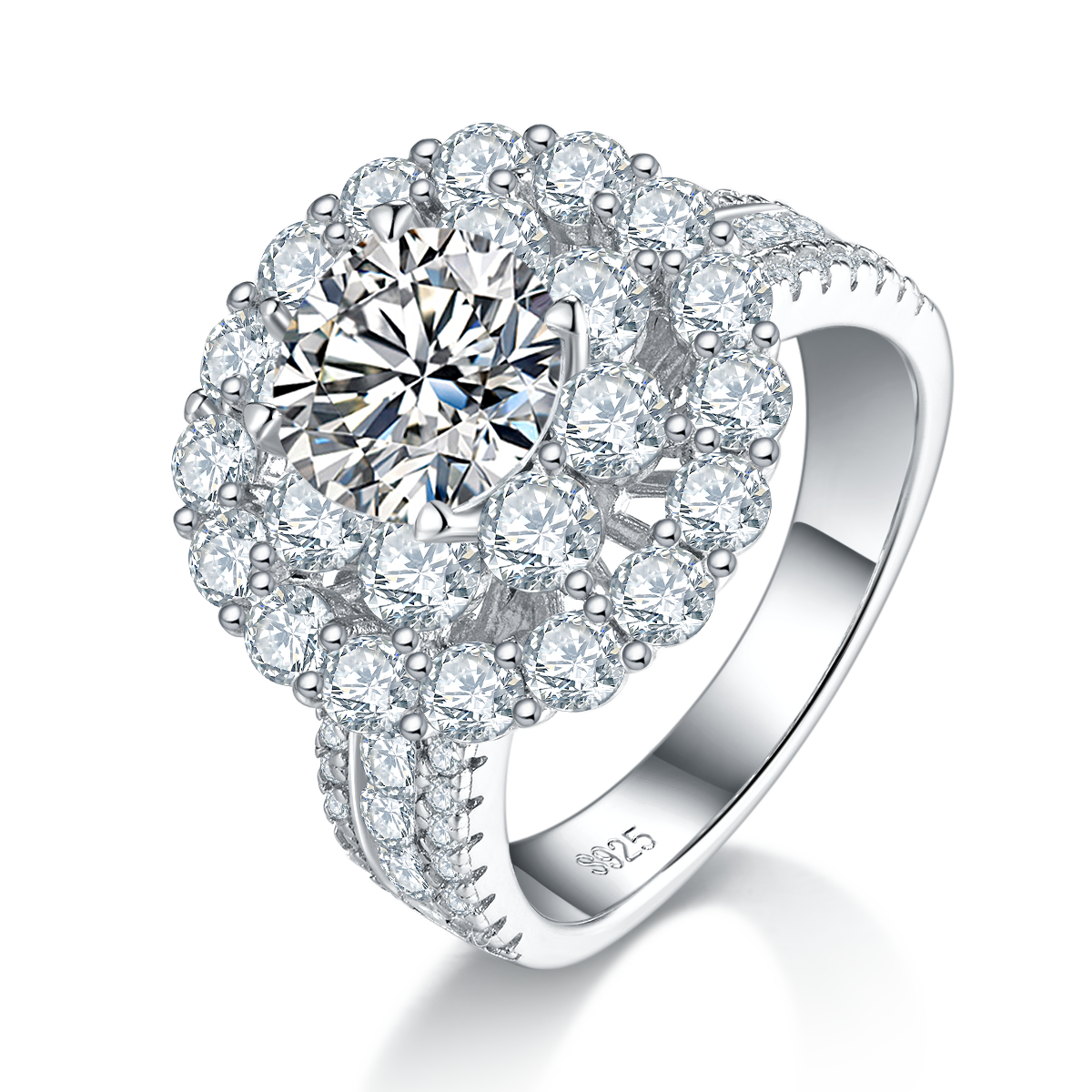 Moissanite Ring mit Doppel-Halo