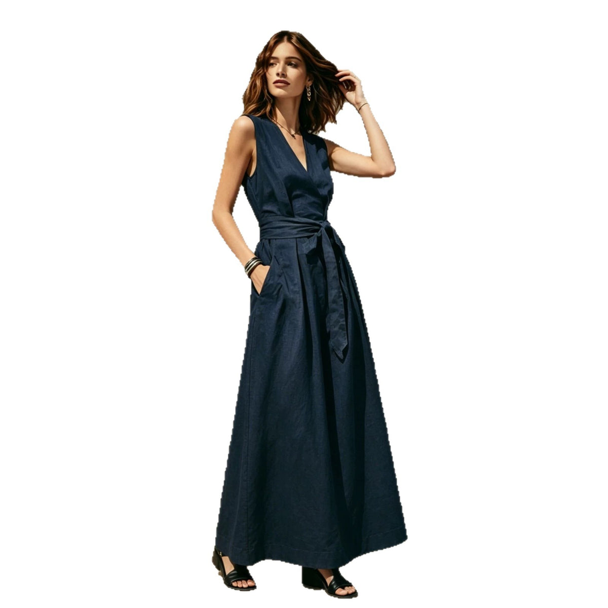 Tailliertes Wickelkleid ohne Ärmel, V‑Ausschnitt – Bild 7 | LuxeStyle