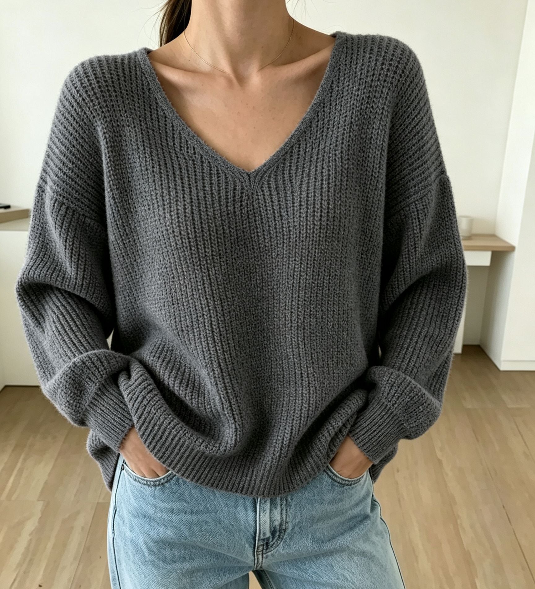 V-Neck Pullover Sweater für Damen