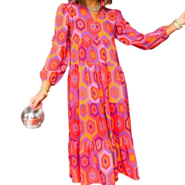 Geometrisches Damen-Kleid mit Patchwork-Rock