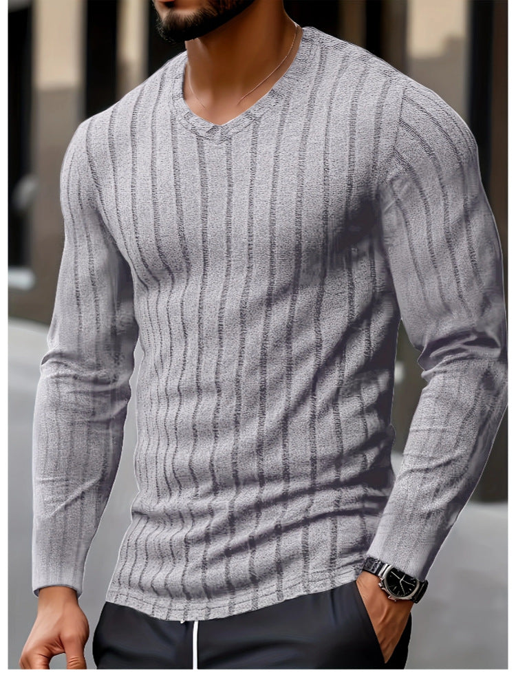 Herren V-Ausschnitt Strickpullover mit Streifen – Bild 9 | LuxeStyle