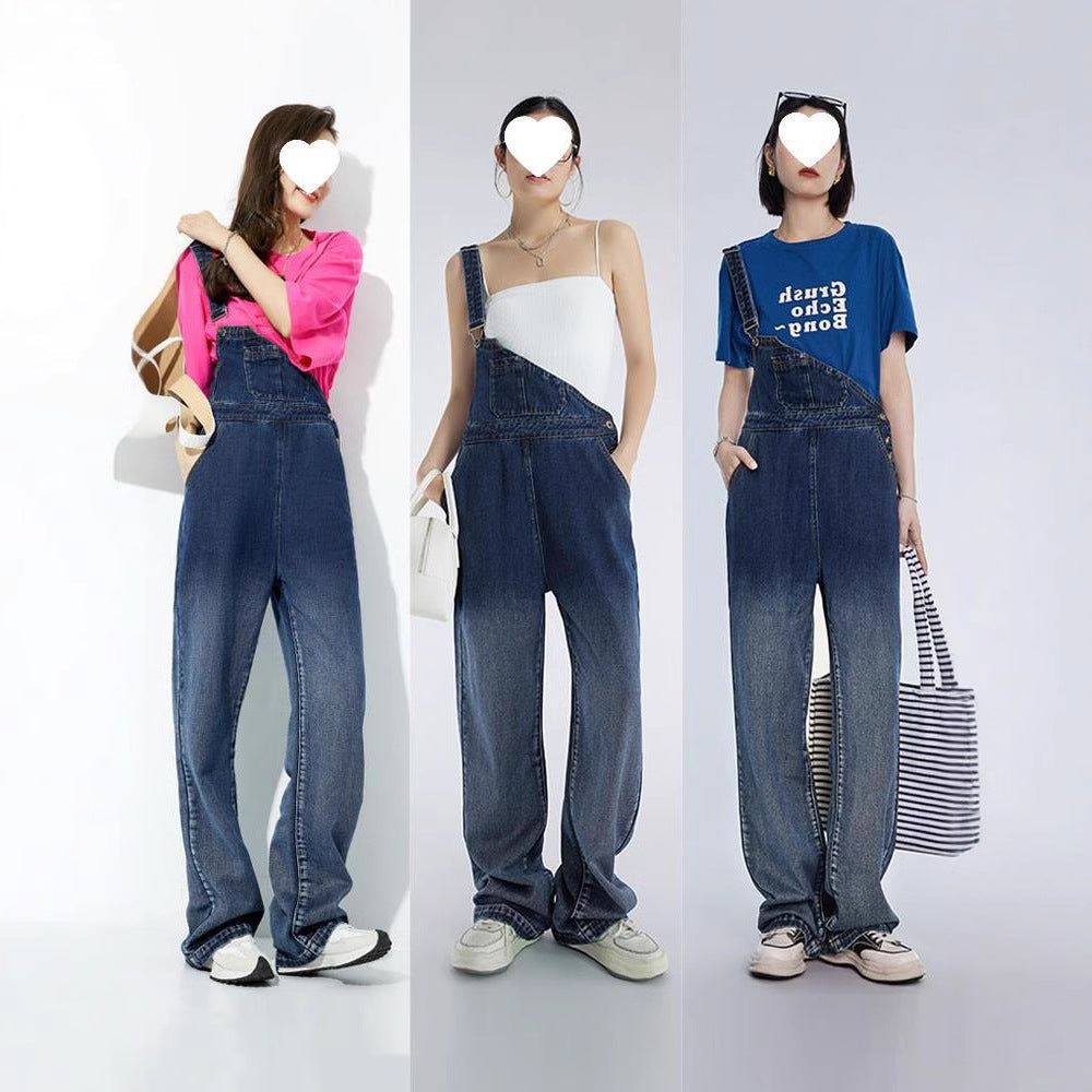 Damen Jumpsuit Denim – Einzelschulter, weites Bein