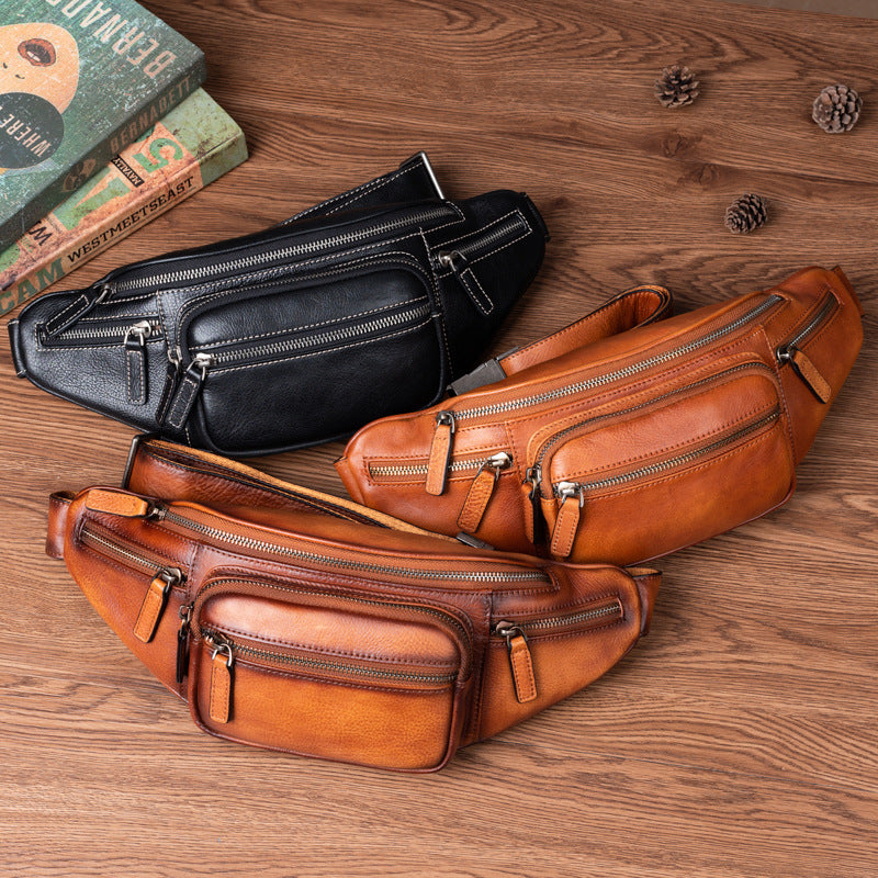 Retro-Brusttasche aus Rindsleder – Ansicht 6