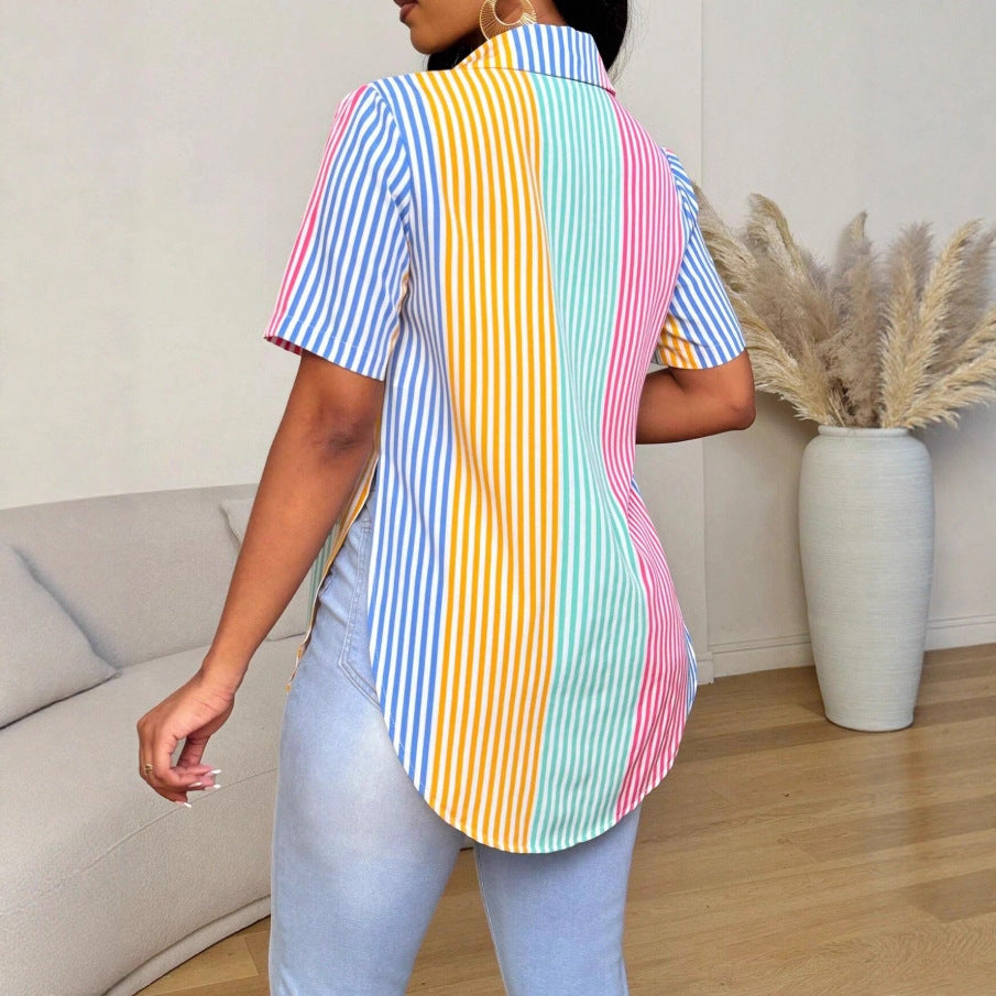 Streifen-Bluse «Marbella» · Color-Block, Kurzarm