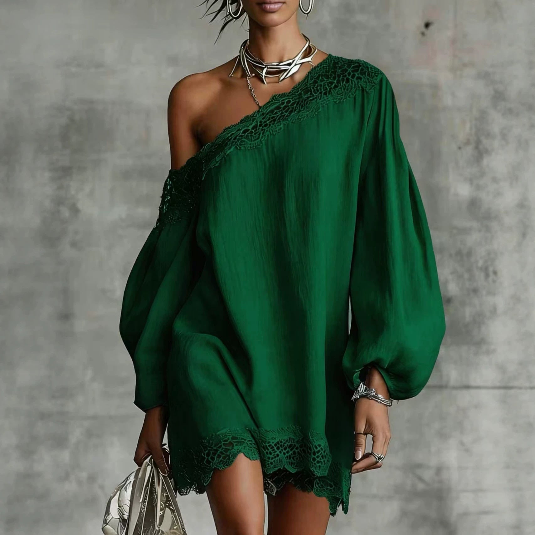 Off-Shoulder Longsleeve mit Spitze