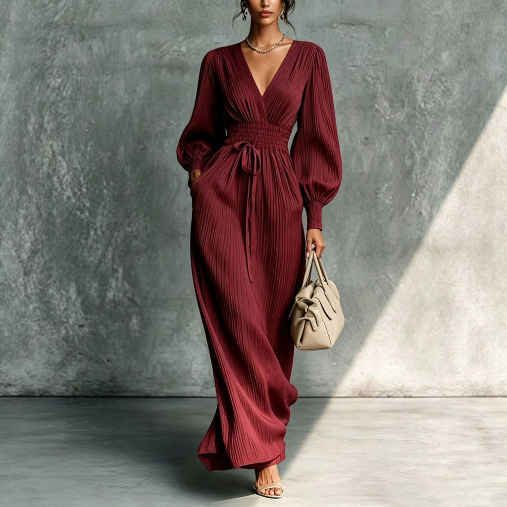 Elegante Damenrobe mit Taillenweite und V-Ausschnitt