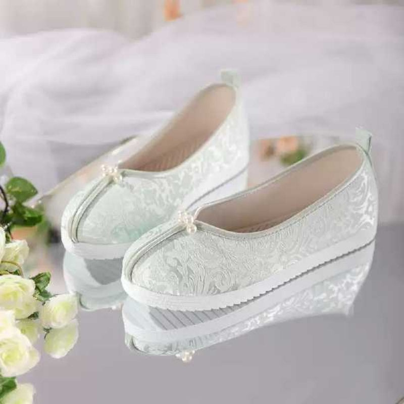 Jacquard Satin Flats mit Perlen