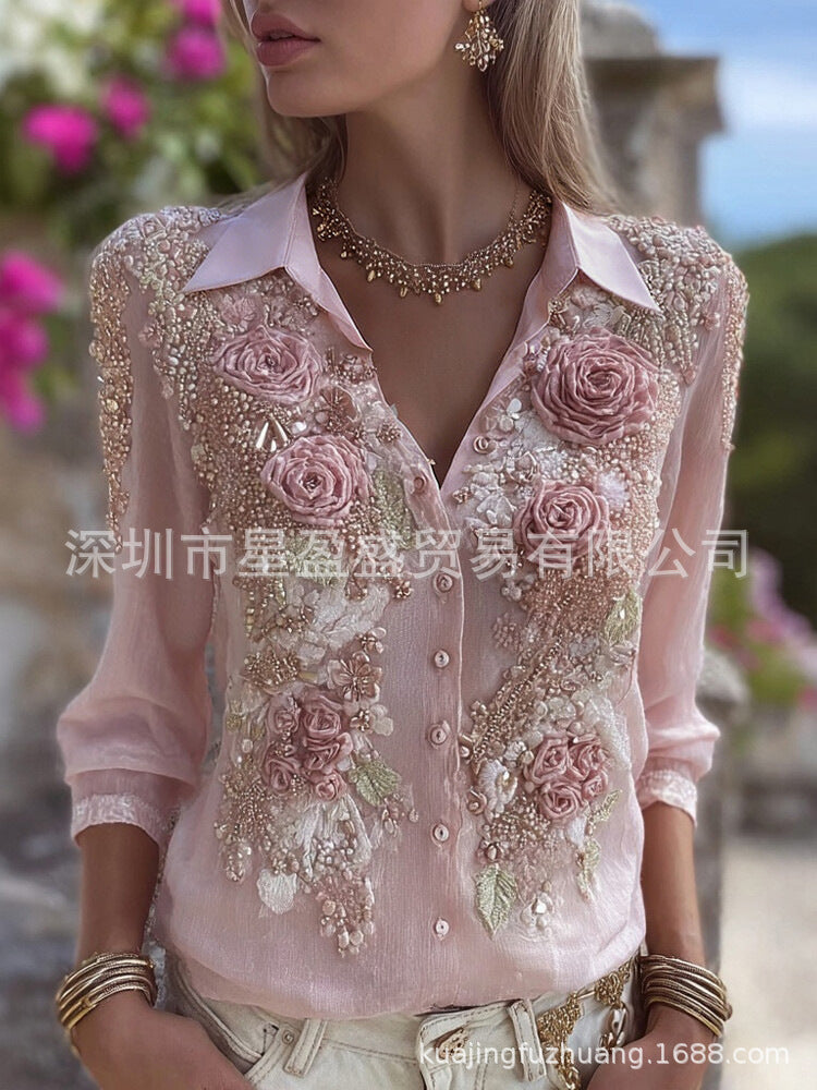 Damen Hemd mit Rosen-Print – Bild 4 | LuxeStyle