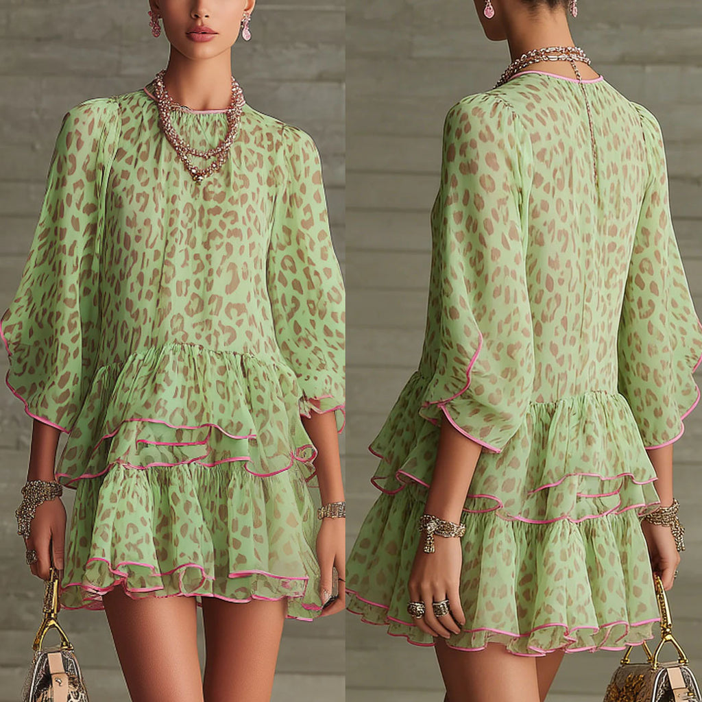 Luftiges Chiffon-Kleid mit Leoparden-Print – Bild 2 | LuxeStyle