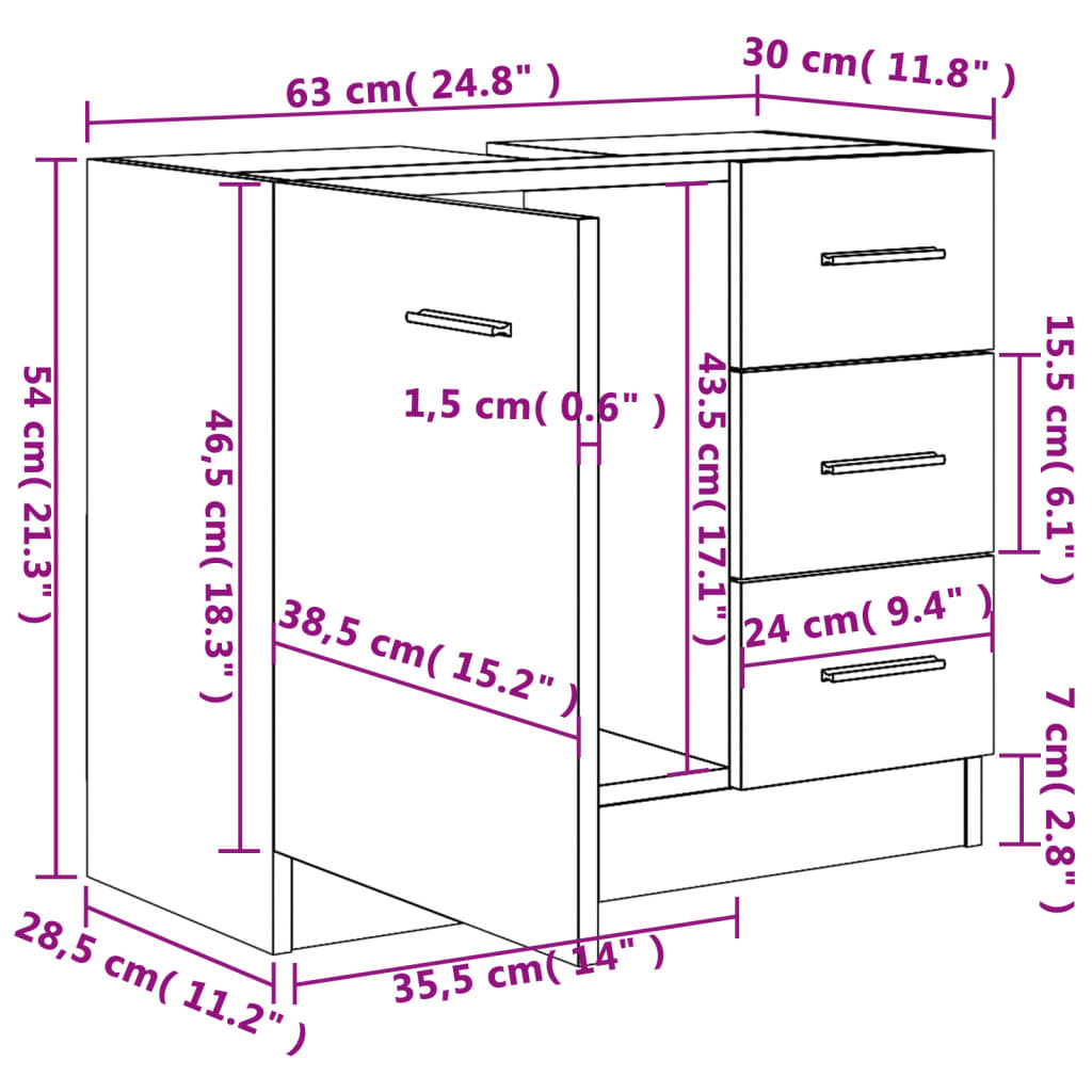 Waschtischunterschrank 63x Holz-Verbundwerkstoff
