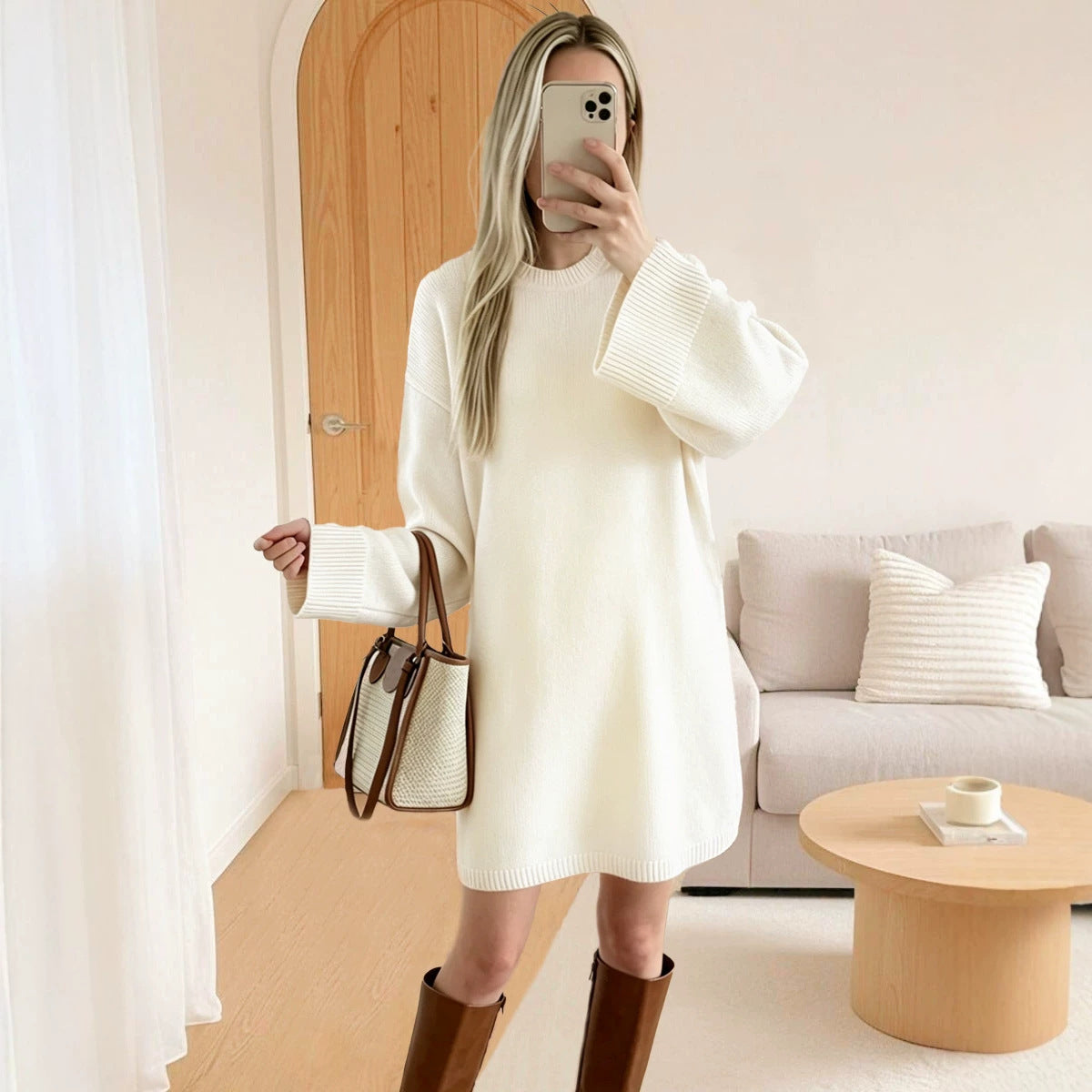 Midilangarm-Strickkleid für Damen