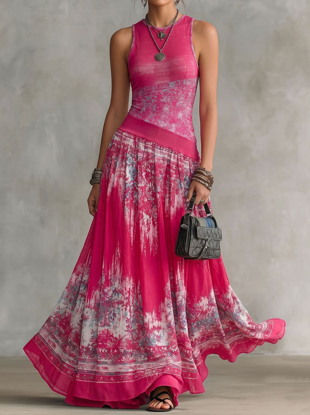 Boho-Maxi-Kleid ohne Ärmel, gestreift | LuxeStyle