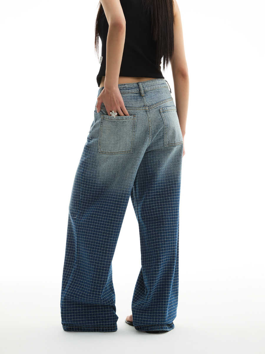 Blaue Straight Jeans mit Wasch-Gradient