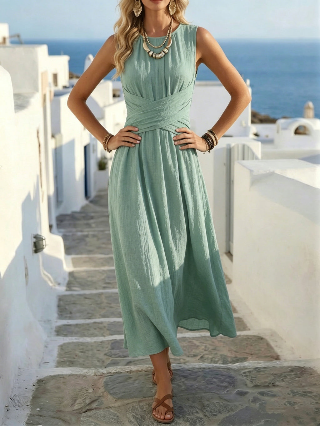 Ärmelloses Sommerkleid mit Wickelkragen