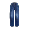 Gekräuselte Damenjeans mit Patch-Tasche
