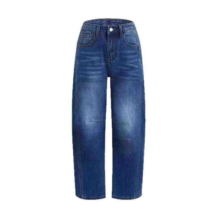 Gekräuselte Damenjeans mit Patch-Tasche