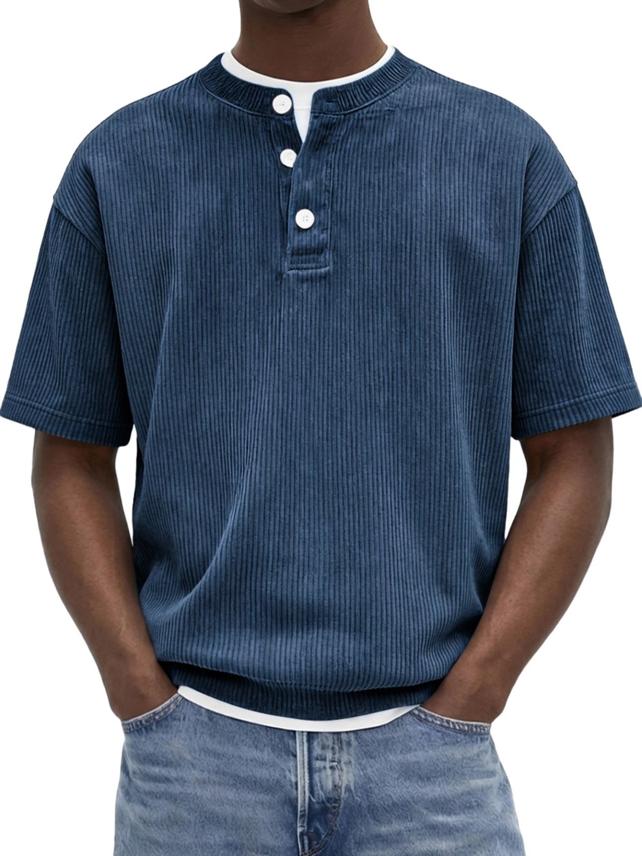 Herren-Strickshirt «Riviera» – Cord-Kurzarm