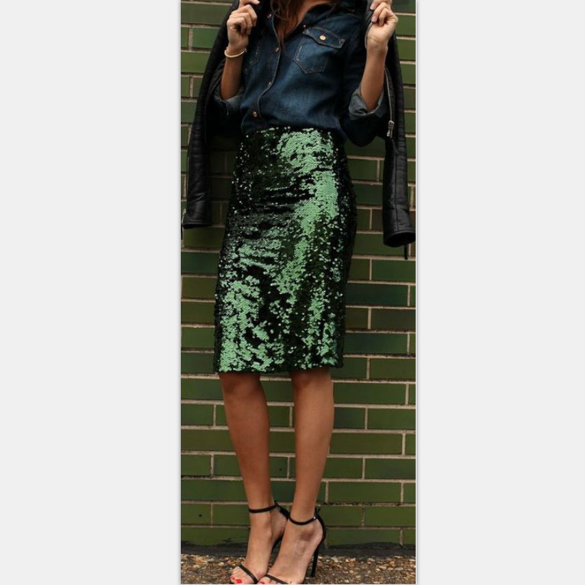 Glitzernder Bodycon Midi-Rock in Laser-Grün
