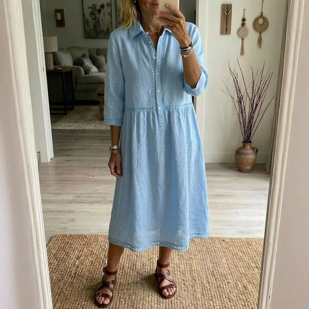 Elegant & Casual Dreiviertelarm Damenhemddress