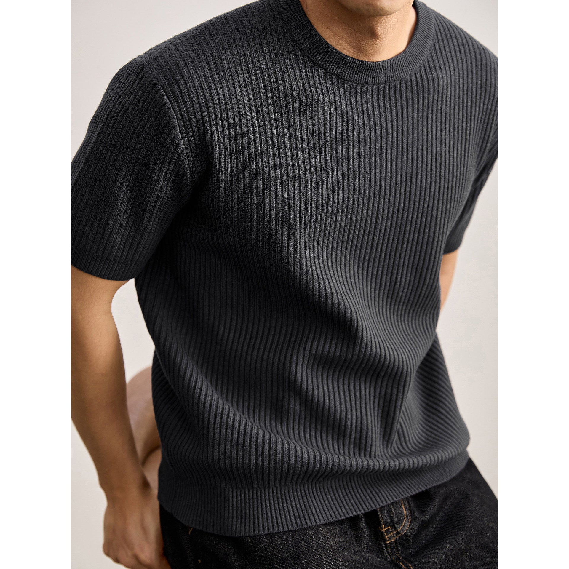 Herren Rundhals Strick Kurzarm T-Shirt