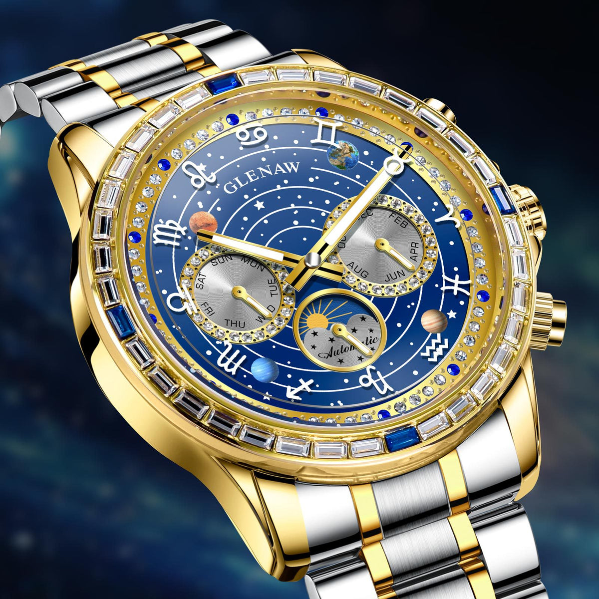Herren Automatikuhr mit Strass-Akzenten – Bild 4 | LuxeStyle