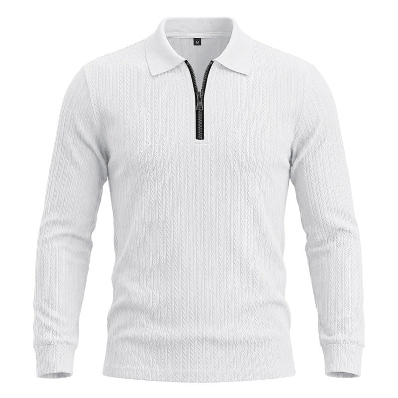 Herren-Langarm-Zip-Polo-Shirt mit Stehkragen
