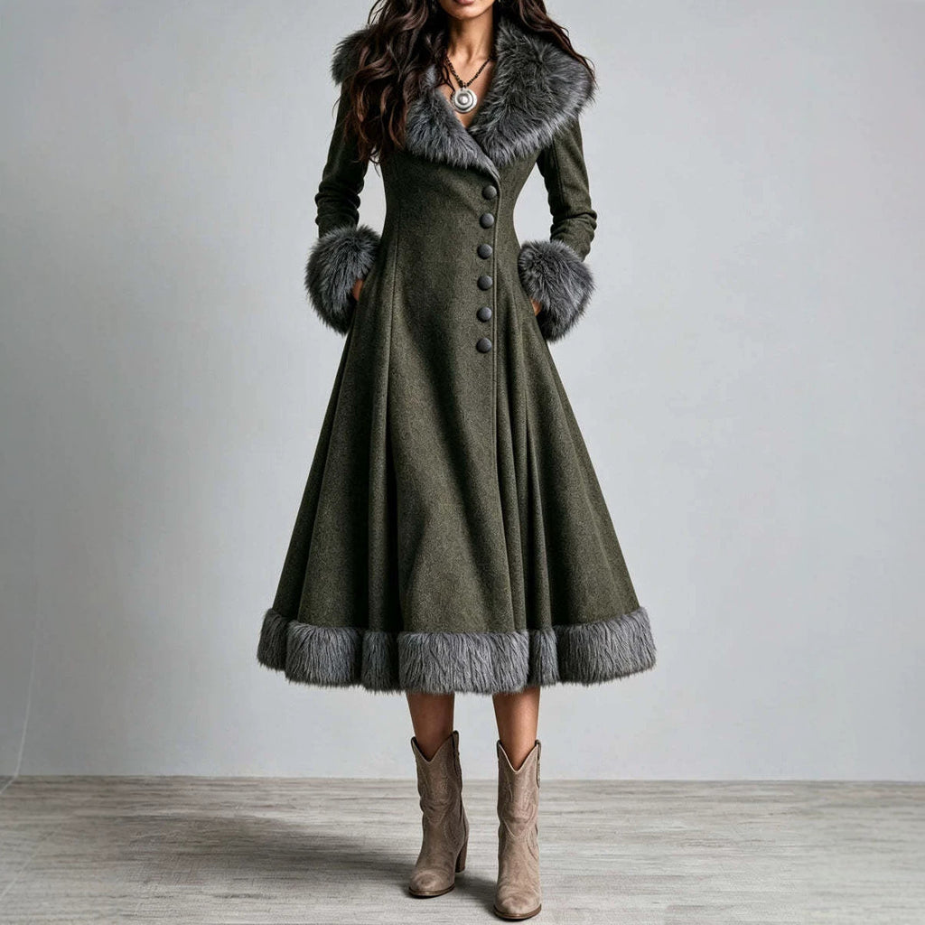 Damenkleid mit Kunstfellkragen – Bild 6 | LuxeStyle