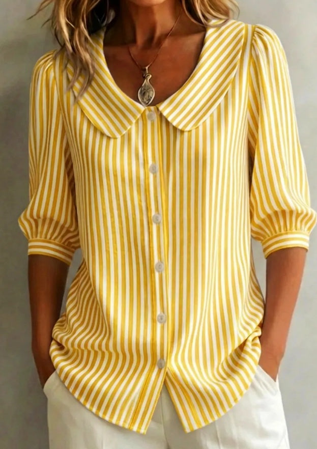 Gestreifte V-Neck Bluse mit 3/4-Ärmeln