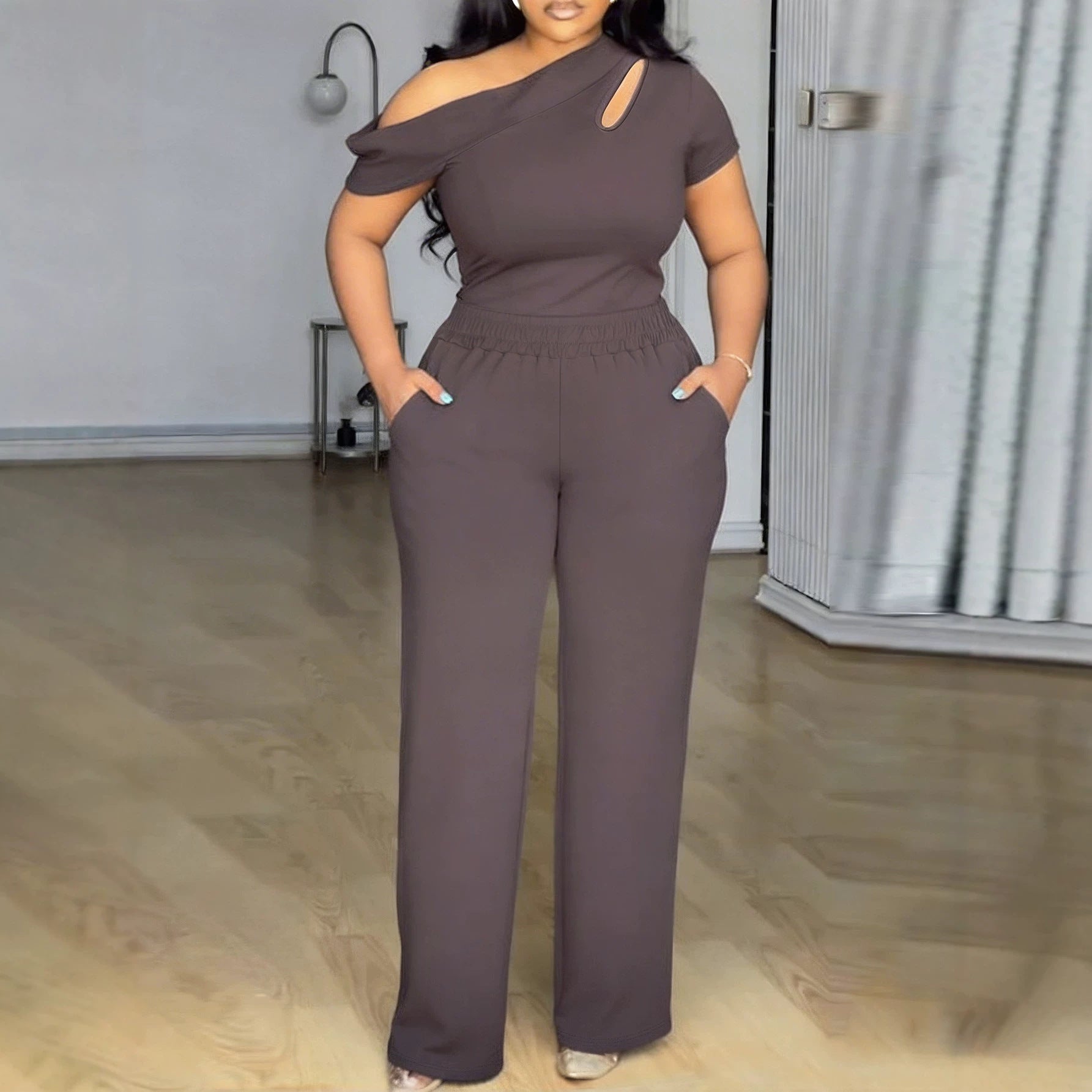 Off-Shoulder Top & High-Waist Hose Set