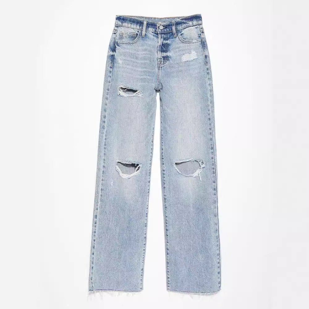 Rissige Denim-Hose mit Sackleiste