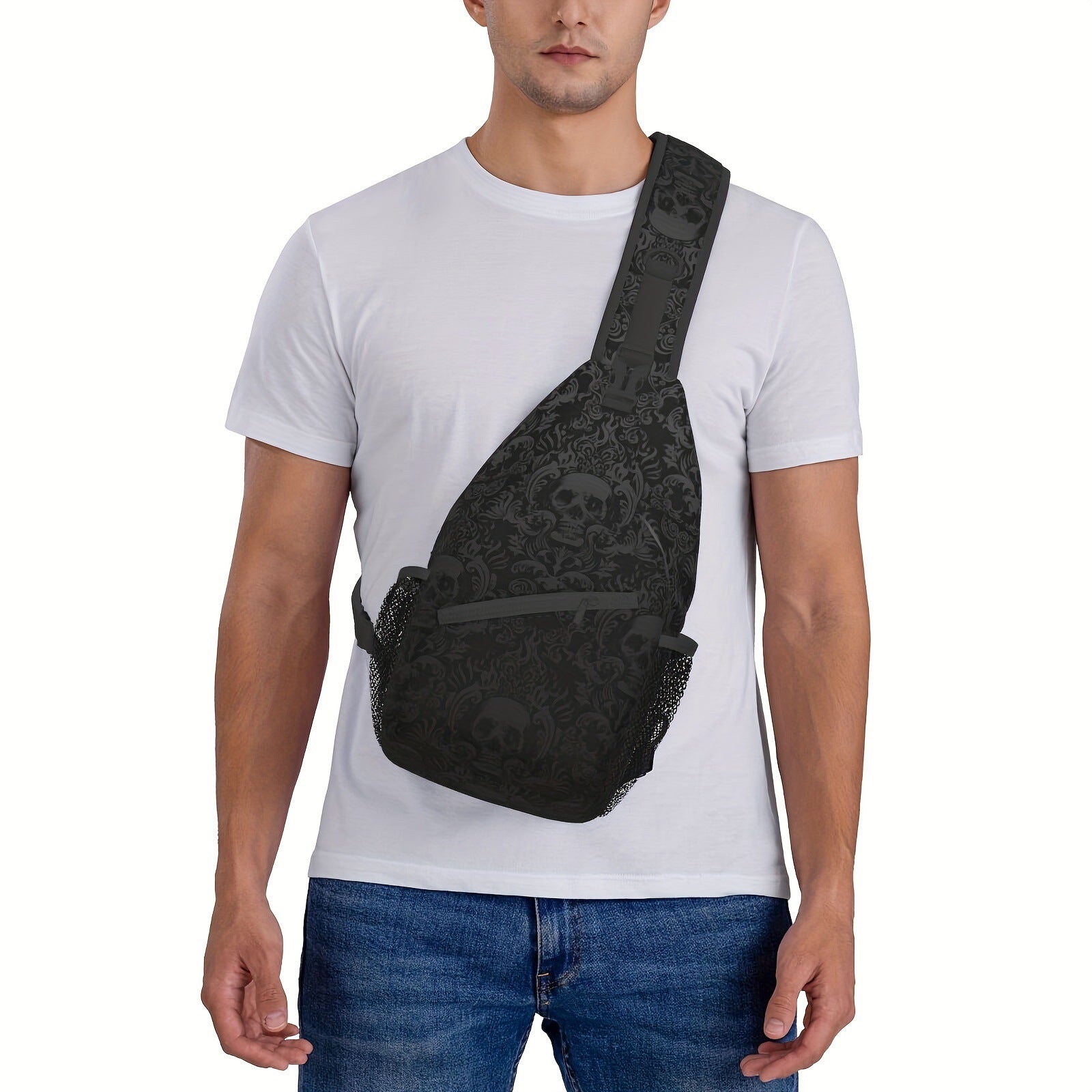 Herren Crossbody Bag mit Totenkopf-Muster