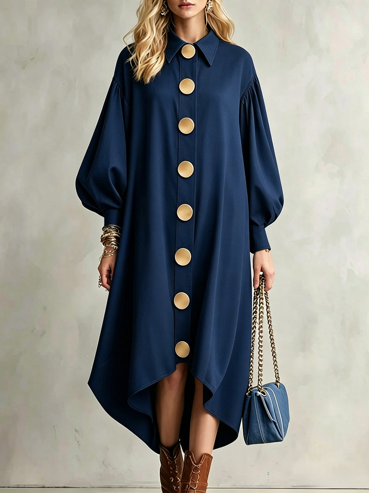 Kleid mit Reverskragen und Puffärmeln – Bild 2 | LuxeStyle