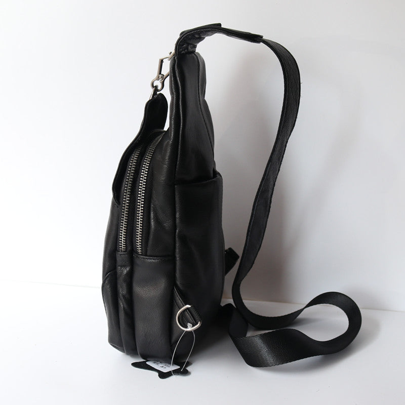 Leinenbrusttasche aus Rindsleder, schwarz – Bild 2 | LuxeStyle