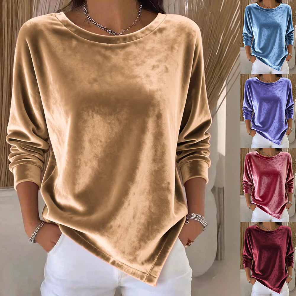 Samtbluse mit Rundhals und langen Ärmeln – Bild 6 | LuxeStyle