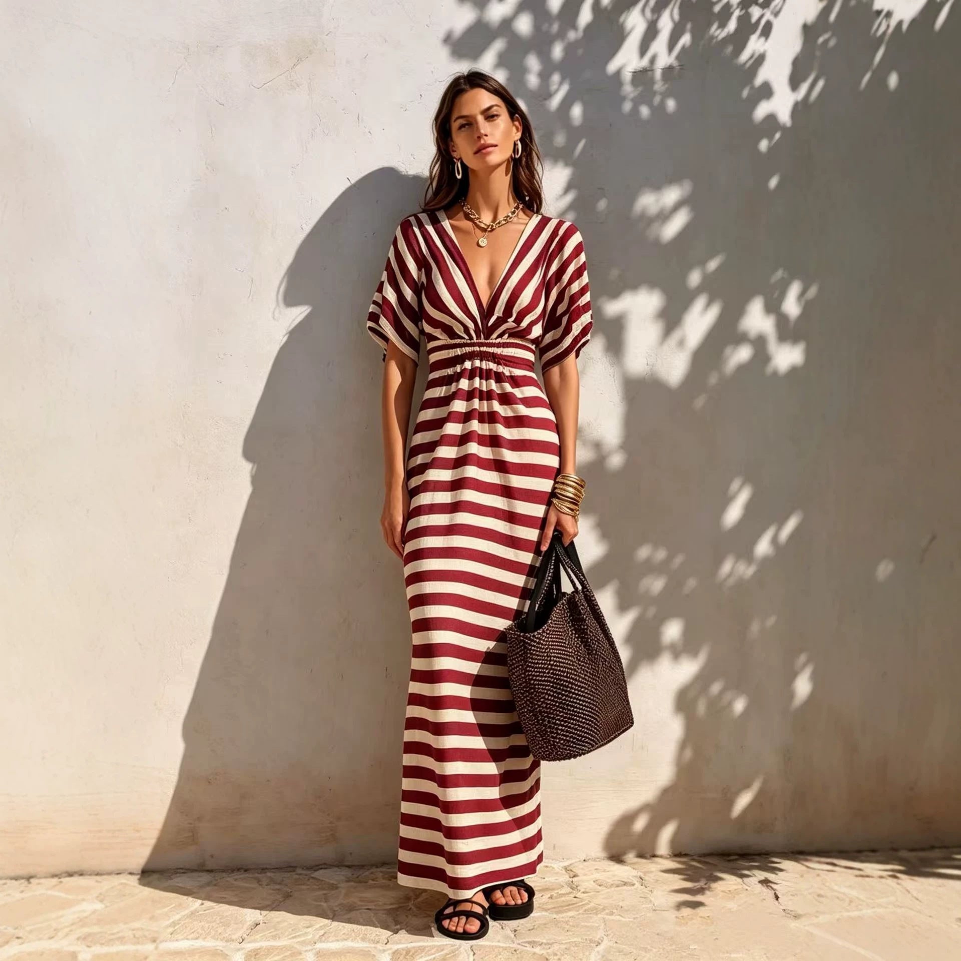 Lose sitzendes Streifen-Kleid