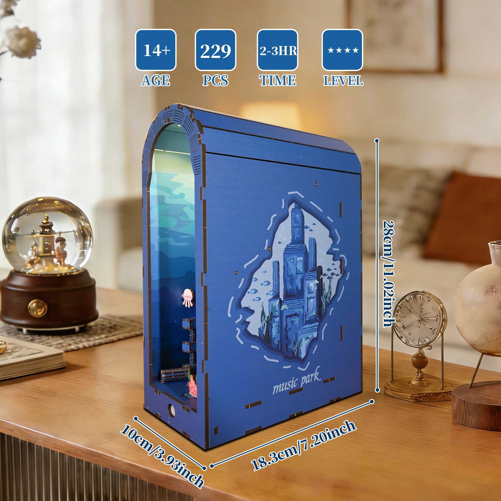 3D Holzpuzzle Atlantis Bücherregal mit Beleuchtung