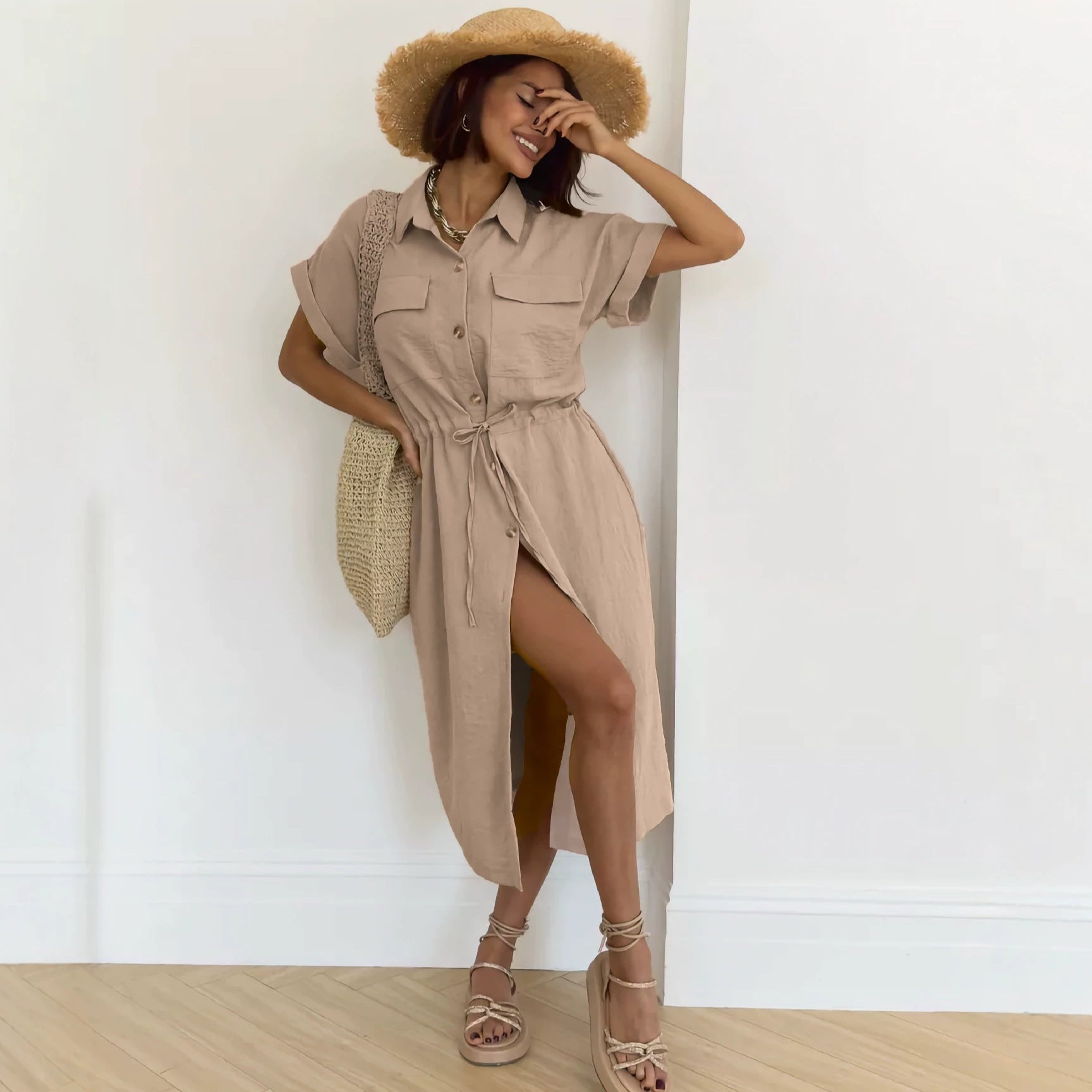 Elegant Kurzarm-Dress im A-Linien-Stil