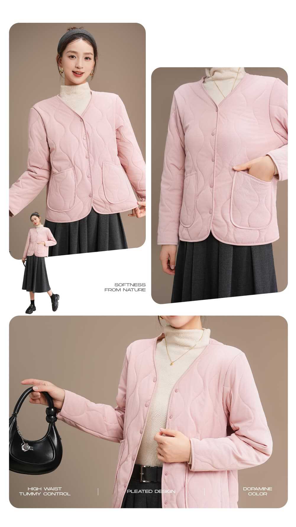 Gepolsterte Langarm-Baumwolljacke mit Rundhals