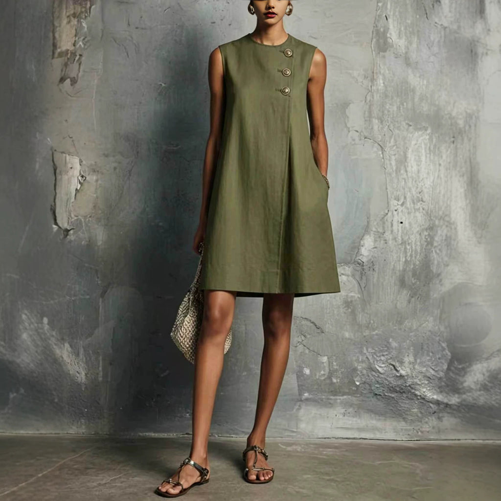 Asymmetrisches Knopfkleid mit seitlichen Taschen – Bild 1 | LuxeStyle
