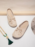 Bestickte Mules – Beige, elegant & bequem