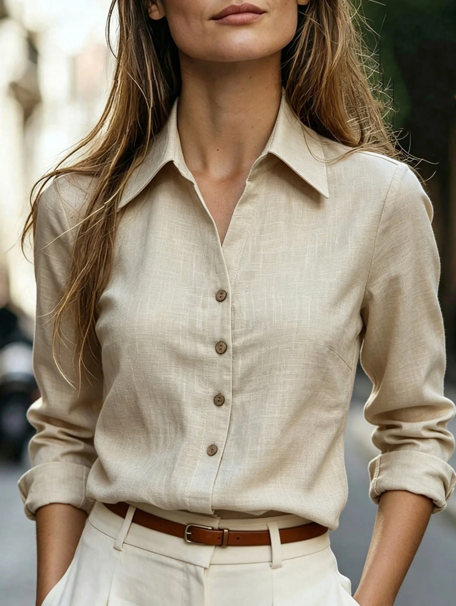 Minimalistische Langarmbluse mit Revers – Bild 6 | LuxeStyle