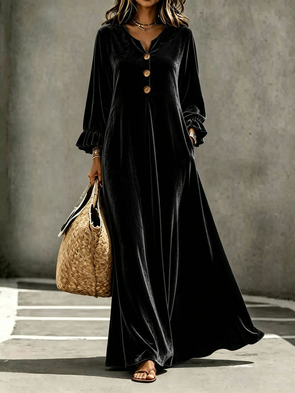 Samt-V-Ausschnitt-Kleid – Bild 7 | LuxeStyle
