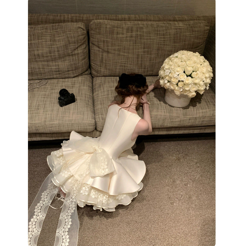 Lagenkleid mit grossem Schleifband – Leinen, Mondweiss – Bild 2 | LuxeStyle