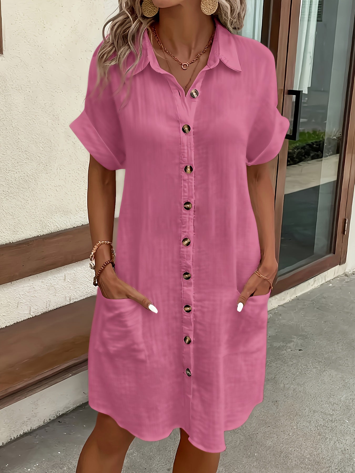 Kurzes Leinen-Baumwoll Cardigan-Kleid