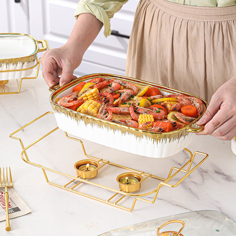 Goldplattierte Rechteckige Casserole mit Deckel