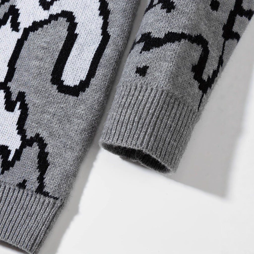 Herren Knit Sweater mit niedlichem Katzenprint