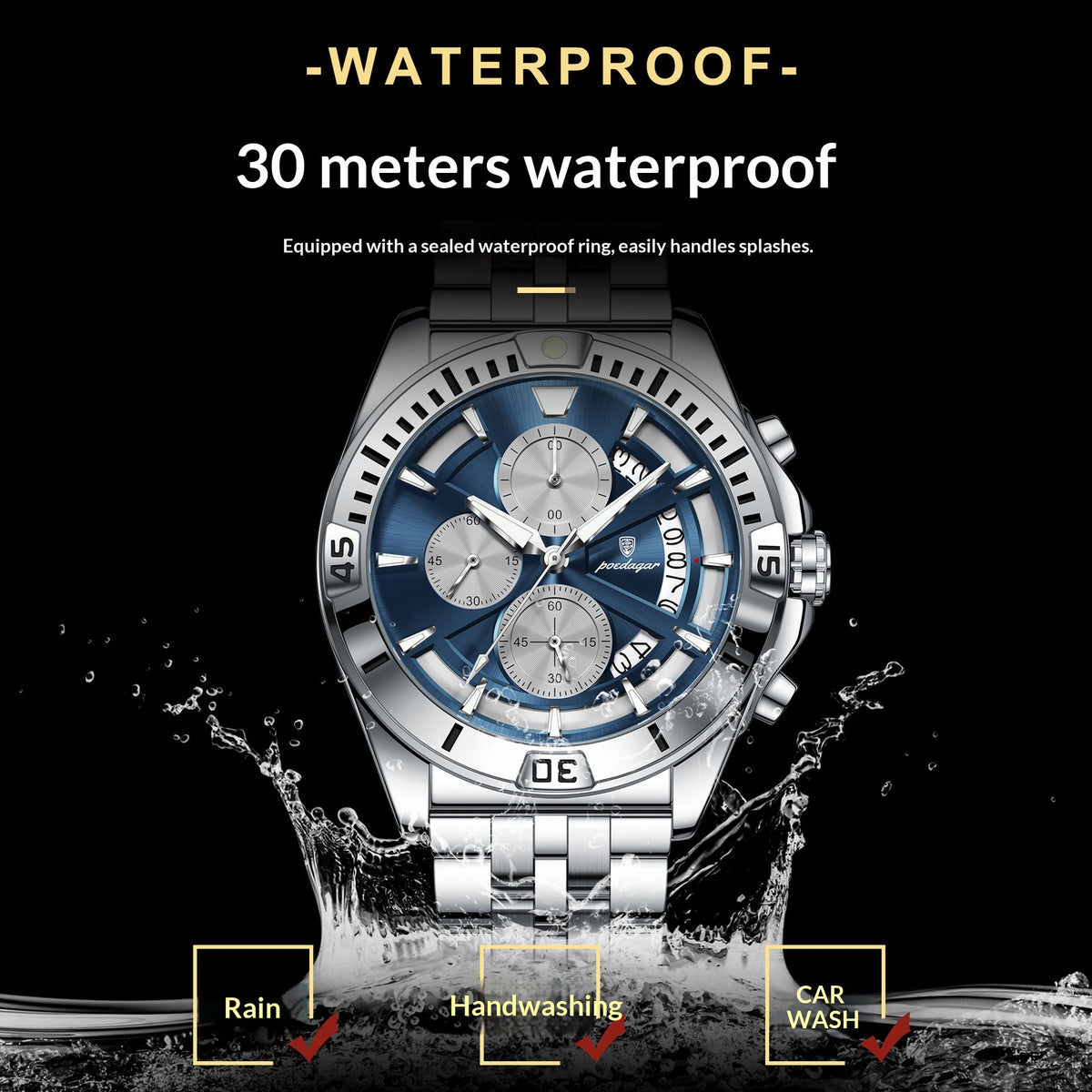 Quarz-Uhr mit Doppelknopf-Ösen, wasserdicht – Bild 7 | LuxeStyle