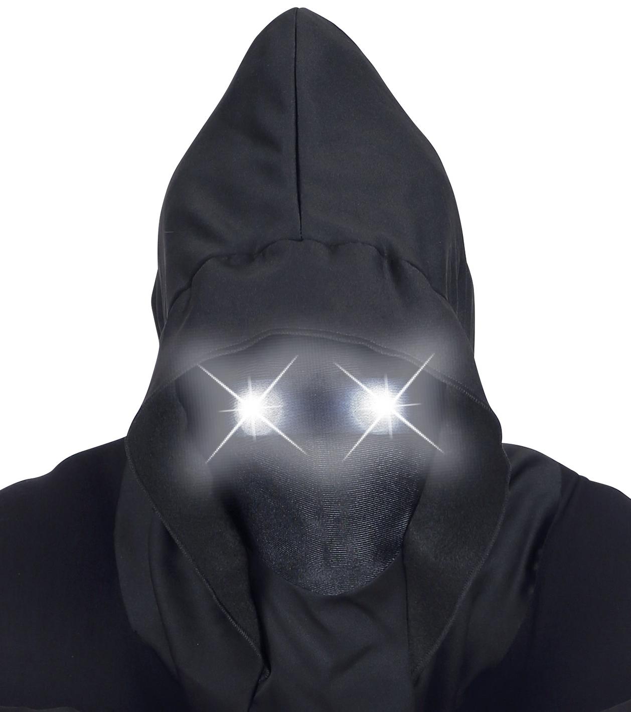 Maske mit Kapuze und leuchtenden Augen